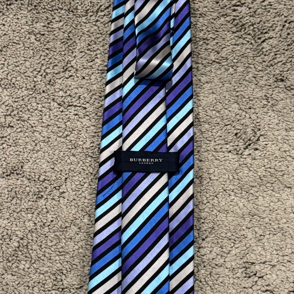 Burberry Blue and Purple Striped Tie - Picture 2 of 2